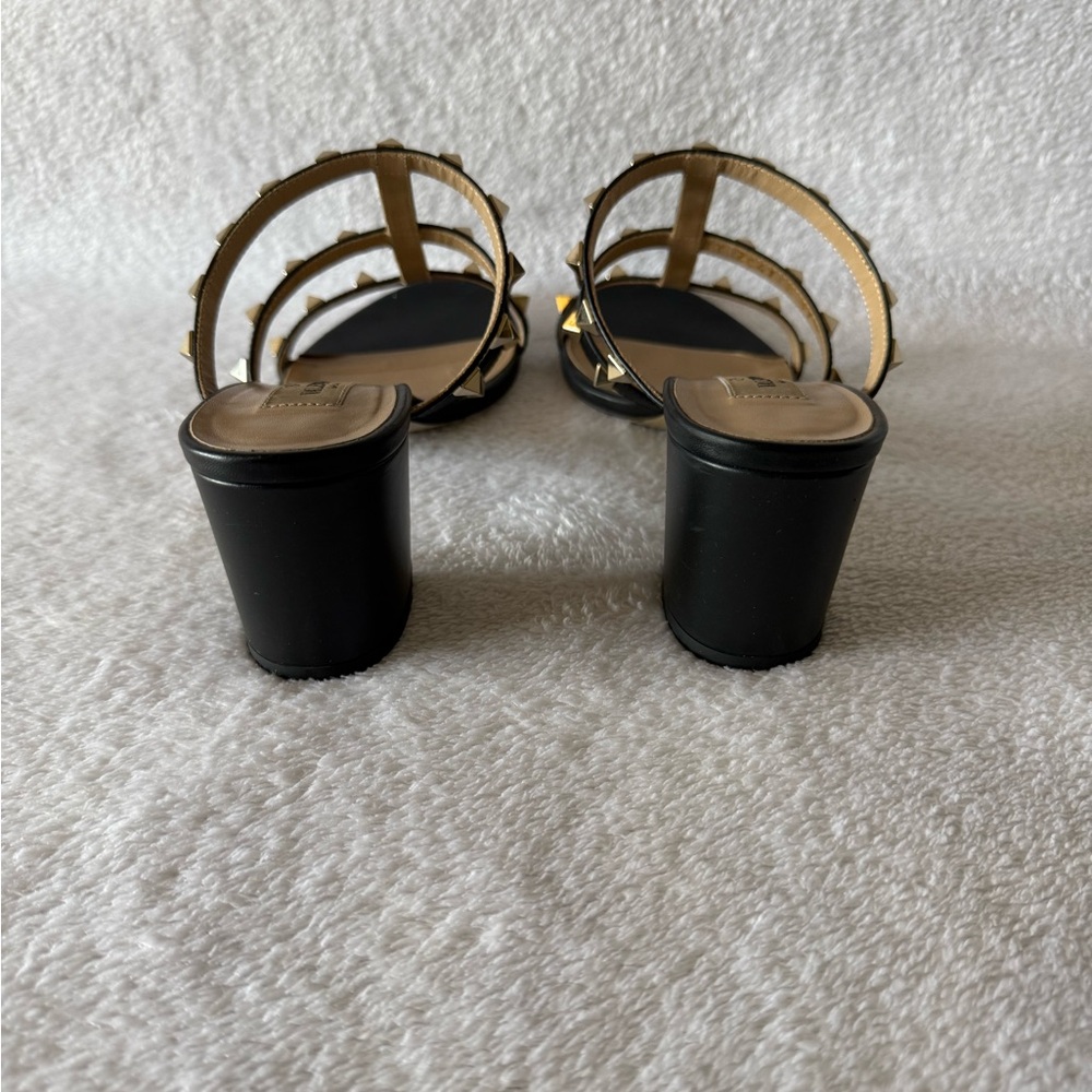 Valentino Black and Gold Studded Women's Sandals - Picture 4 of 7